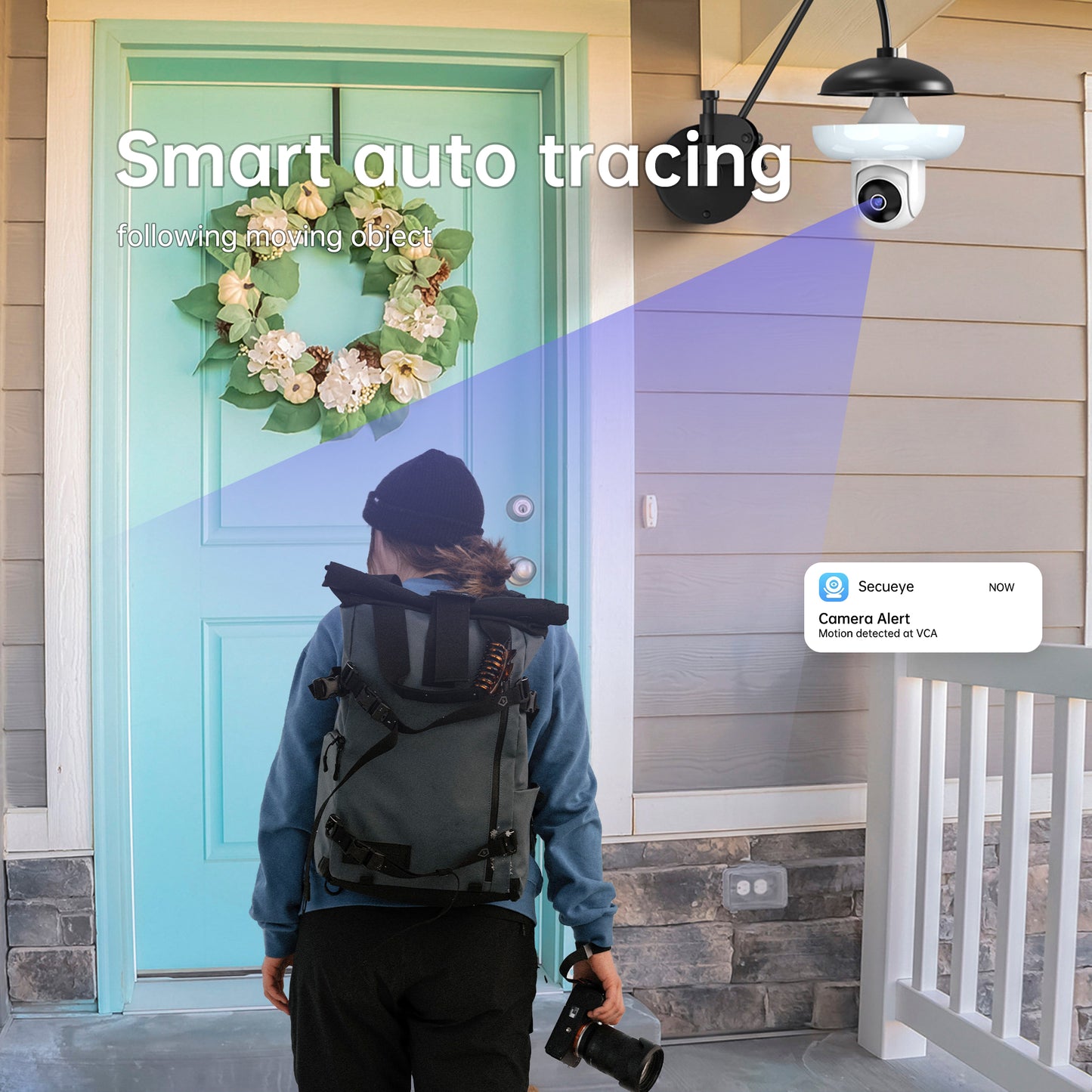 Dual Band Wi-Fi 2.4GHZ&5.8GHZ LED Floodlight Bulb E26/E27 Series HD Security Camera, With AI Human Detection, Two-way Audio, Cloud Storage, Alert Area Detection, 355° Vision, Color Night Vision Smart Network Camera