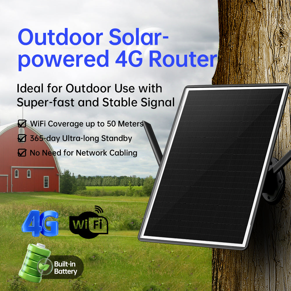 Secueye Solar Panel Powered 4G LTE WiFi Router With SIM Card Slot 4G LTE Modem Router WiFi Hotspot For Outdoor Security Camera Phone PC