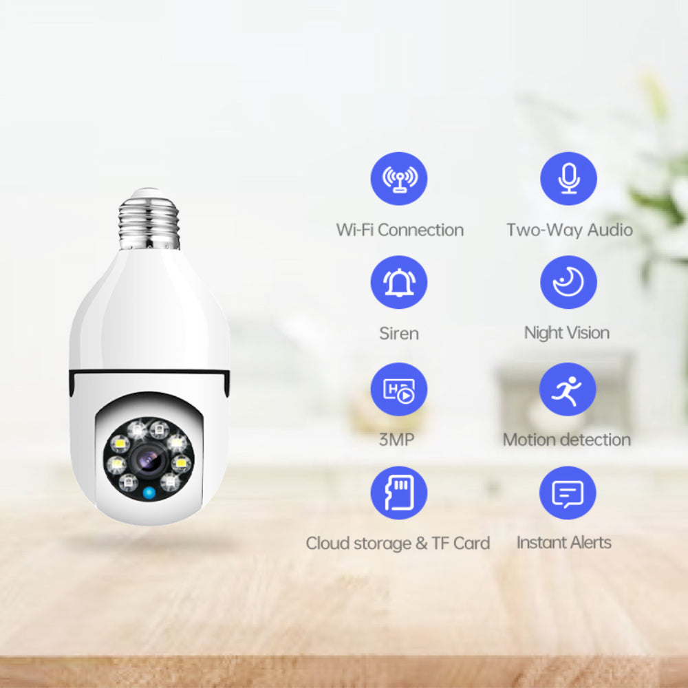 Dual Band Wi-Fi 2.4GHZ&5.8GHZ Bulb E26/E27 Series HD Security Camera, With AI Human Detection, Two-way Audio, Cloud Storage, Alert Area Detection, 355° Vision, Color Night Vision Smart Network Camera