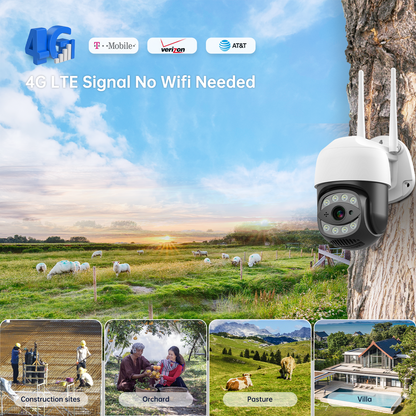 Secueye 4MP Cellular Camera 3G/4G vSIM Pan/Tilt/Zoom Automatic Tracking Color Night Vision Human Detection IP65 Waterproof TF Card Recording