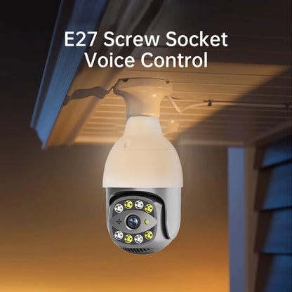 Dual-Band WiFi 2.4GHz & 5.8GHz 4K Bulb E26/E27 Series High-Definition Outdoor camera, Equipped with AI Human Detection, Two-way Audio, Cloud Storage, Alarm Area Detection, 355° View, Color Night Vision Smart Network Camera