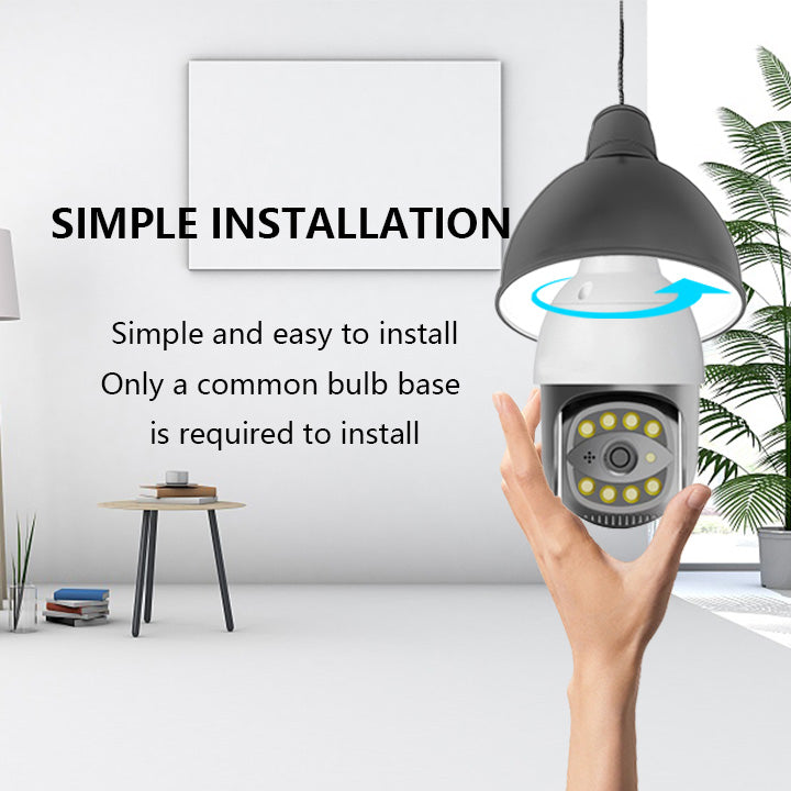 Dual-Band WiFi 2.4GHz & 5.8GHz 4K Bulb E26/E27 Series High-Definition Outdoor camera, Equipped with AI Human Detection, Two-way Audio, Cloud Storage, Alarm Area Detection, 355° View, Color Night Vision Smart Network Camera