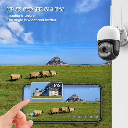 Secueye 4MP Cellular Camera 3G/4G vSIM Pan/Tilt/Zoom Automatic Tracking Color Night Vision Human Detection IP65 Waterproof TF Card Recording