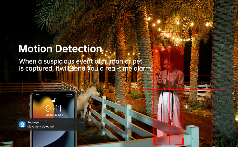 Secueye 4MP Cellular Camera 3G/4G vSIM Pan/Tilt/Zoom Automatic Tracking Color Night Vision Human Detection IP65 Waterproof TF Card Recording