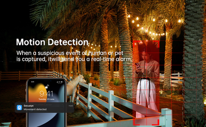 Secueye 4MP Cellular Camera 3G/4G vSIM Pan/Tilt/Zoom Automatic Tracking Color Night Vision Human Detection IP65 Waterproof TF Card Recording