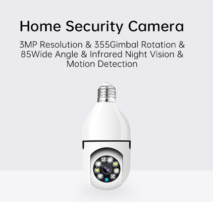 Cámara de seguridad HD con bombilla E26/E27, Wi-Fi de banda dual de 2,4 GHz y 5,8 GHz, con detección de personas por IA, audio bidireccional, almacenamiento en la nube, detección de área de alerta, visión de 355° y visión nocturna a color.
