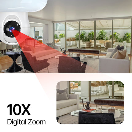 Cámara de seguridad HD con foco LED de doble banda Wi-Fi de 2,4 GHz y 5,8 GHz, serie E26/E27, con detección de personas por IA, audio bidireccional, almacenamiento en la nube, detección de área de alerta, visión de 355° y visión nocturna a color.