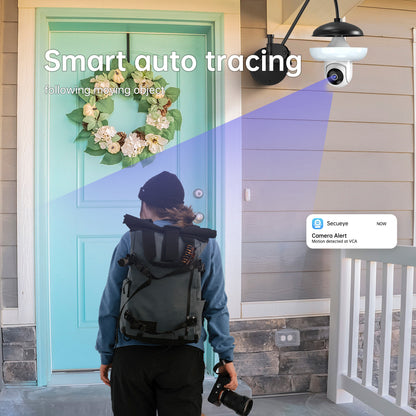 Dual Band Wi-Fi 2.4GHZ&5.8GHZ LED Floodlight Bulb E26/E27 Series HD Security Camera, With AI Human Detection, Two-way Audio, Cloud Storage, Alert Area Detection, 355° Vision, Color Night Vision Smart Network Camera