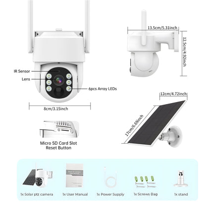 Cámara solar 4G LTE con batería integrada, video en vivo FHD, tecnología VSIM, alarma con foco, detección de movimiento, modo PIR, visión nocturna a color, audio bidireccional, no requiere wifi, apta para EE. UU.