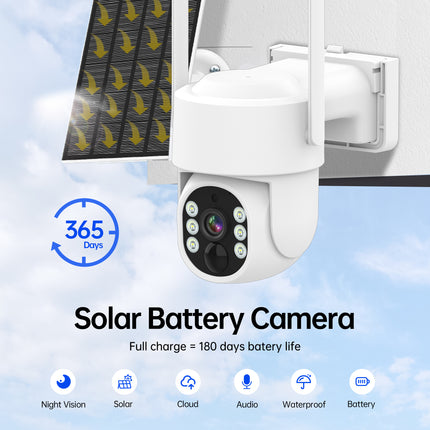 Cámara solar 4G LTE con batería integrada, video en vivo FHD, tecnología VSIM, alarma con foco, detección de movimiento, modo PIR, visión nocturna a color, audio bidireccional, no requiere wifi, apta para EE. UU.