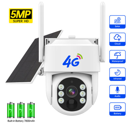 Cámara solar 4G LTE con batería integrada, video en vivo FHD, tecnología VSIM, alarma con foco, detección de movimiento, modo PIR, visión nocturna a color, audio bidireccional, no requiere wifi, apta para EE. UU.