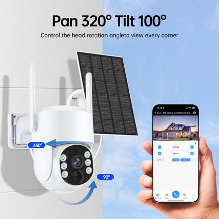 Cámara solar 4G LTE con batería integrada, video en vivo FHD, tecnología VSIM, alarma con foco, detección de movimiento, modo PIR, visión nocturna a color, audio bidireccional, no requiere wifi, apta para EE. UU.