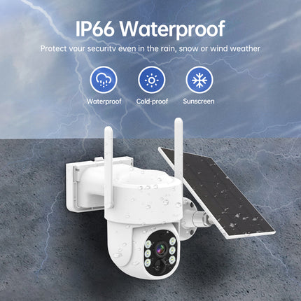 Cámara solar 4G LTE con batería integrada, video en vivo FHD, tecnología VSIM, alarma con foco, detección de movimiento, modo PIR, visión nocturna a color, audio bidireccional, no requiere wifi, apta para EE. UU.