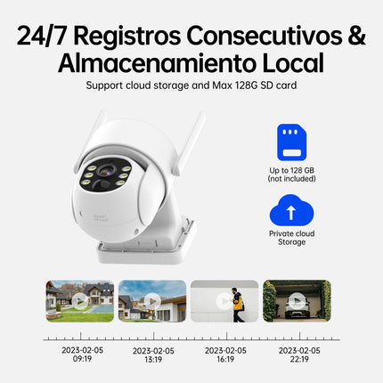 Cámara solar 4G LTE con batería integrada, video en vivo FHD, tecnología VSIM, alarma con foco, detección de movimiento, modo PIR, visión nocturna a color, audio bidireccional, no requiere wifi, apta para EE. UU.
