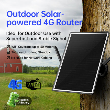 Secueye APP - Módem router solar 4G LTE de 2,4 GHz, punto de acceso WiFi, ranura para tarjeta SIM y VSIM, batería integrada de 26 000 mAh, resistente al agua IP66, para exteriores, ideal para cámaras de seguridad y senderos. 