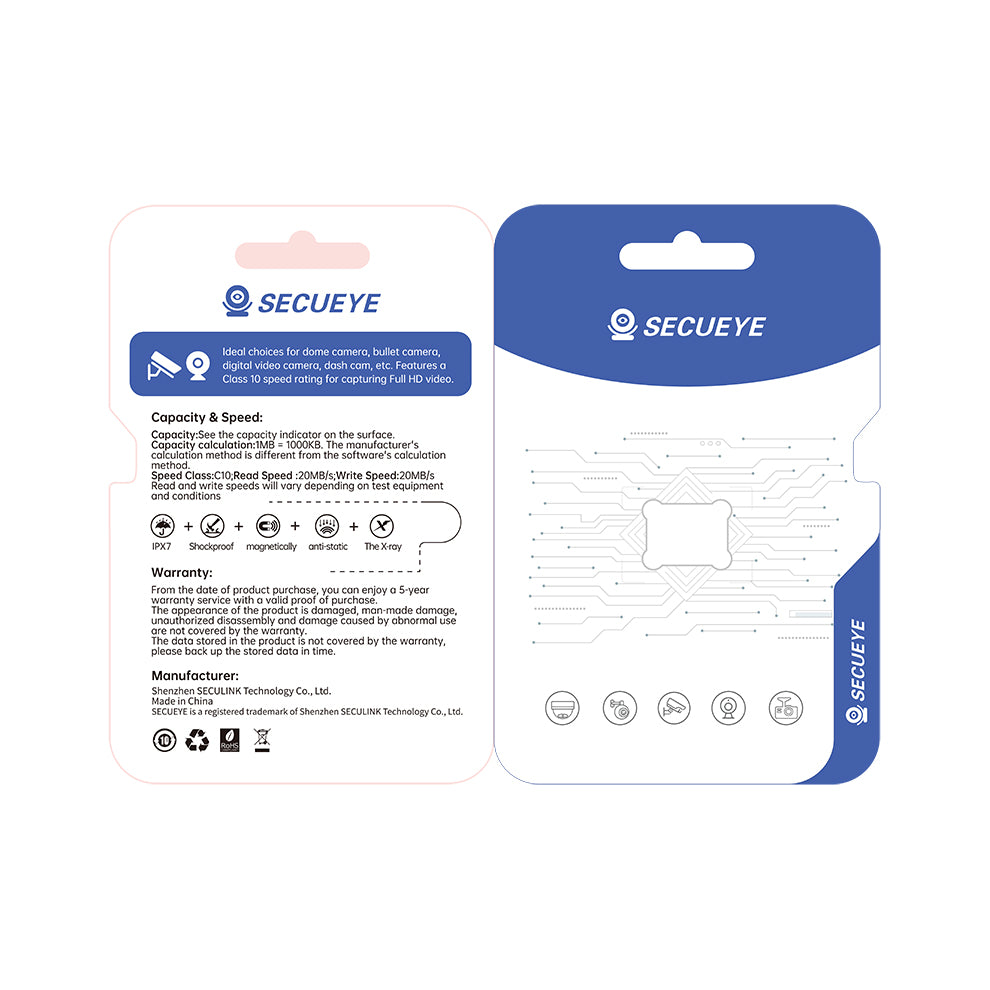 Secueye TF Memory Card Class 10 FAT32 High Speed Reading/Writing for Security Camera Dash Cam 24/7 Recording