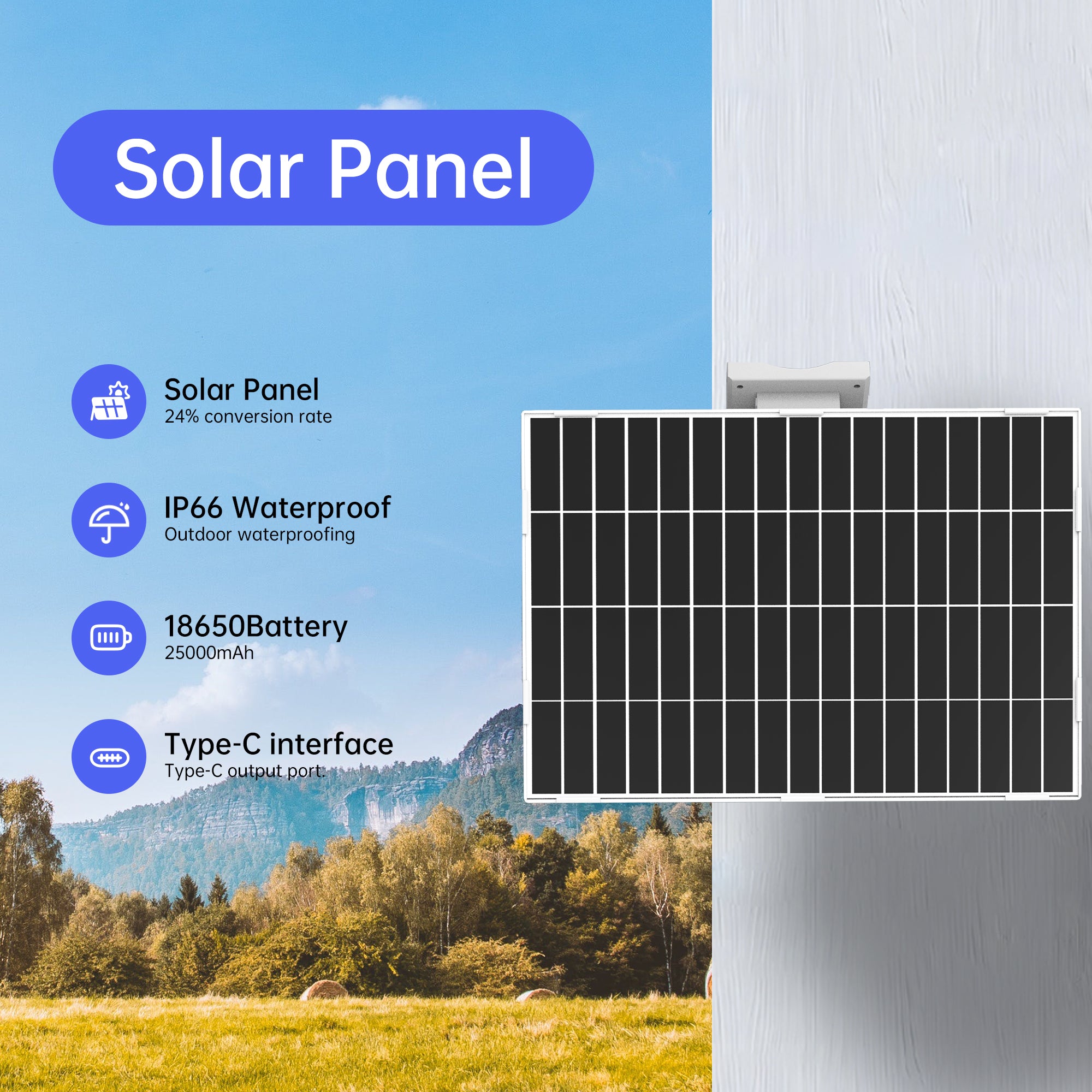20W High-Efficiency Solar Panel Charger, Built-in 24000mah Capacity Battery- Fast 12V Trickle Charge For Phone, Camera, & Outdoor Batteries And Any Device Come With Type-C Port - Durable, Easy Install For Off-Grid Power & Maintenance